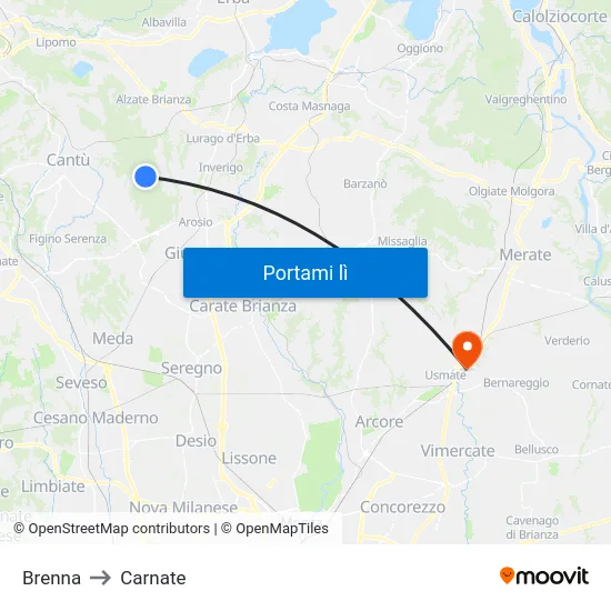 Brenna to Carnate map