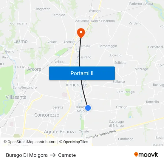 Burago Di Molgora to Carnate map