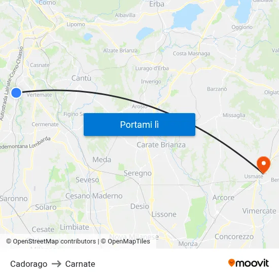 Cadorago to Carnate map