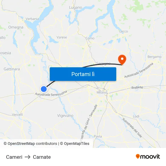 Cameri to Carnate map