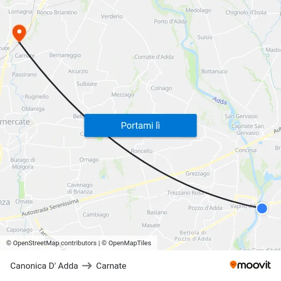 Canonica D' Adda to Carnate map