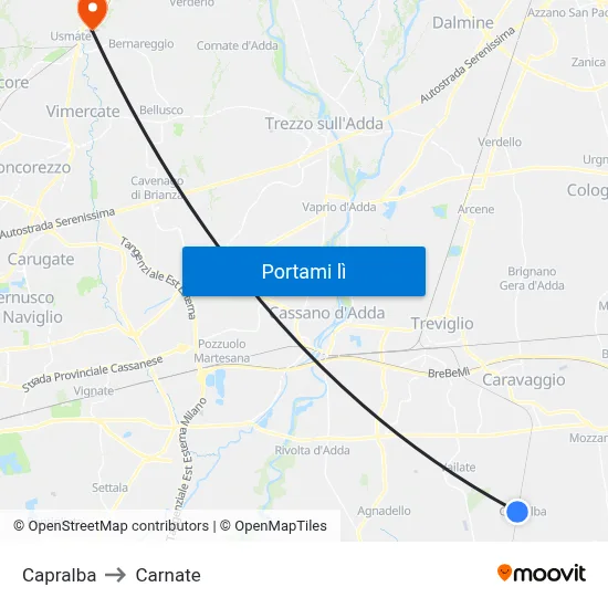 Capralba to Carnate map