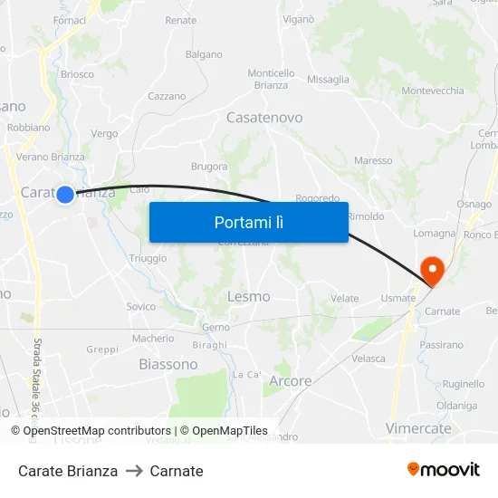 Carate Brianza to Carnate map