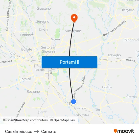 Casalmaiocco to Carnate map
