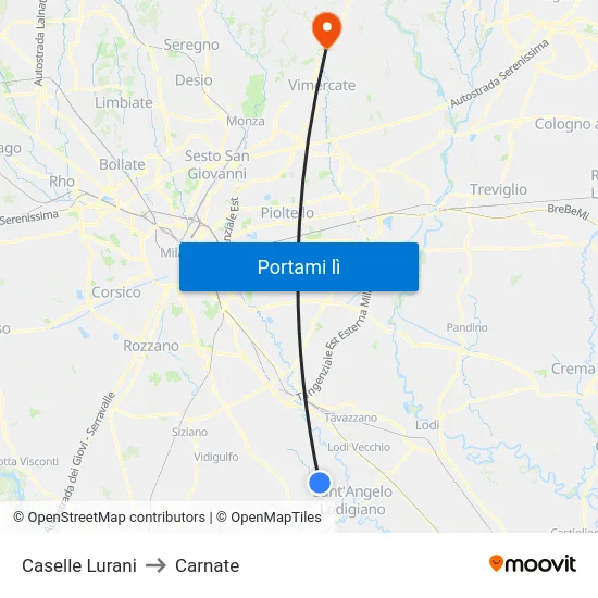 Caselle Lurani to Carnate map