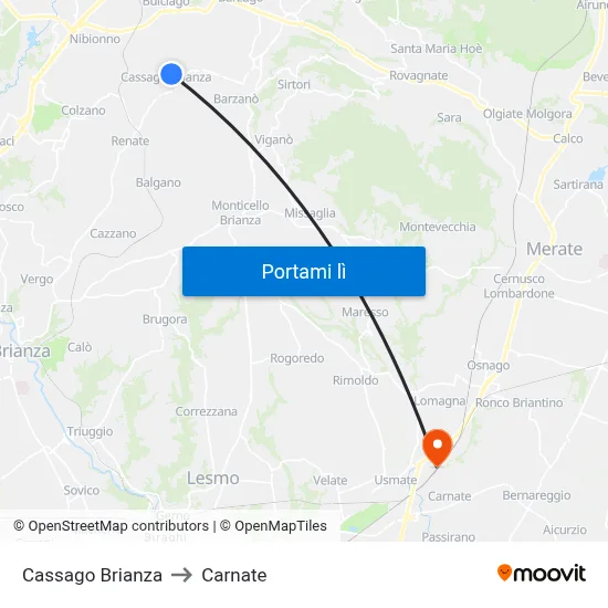 Cassago Brianza to Carnate map