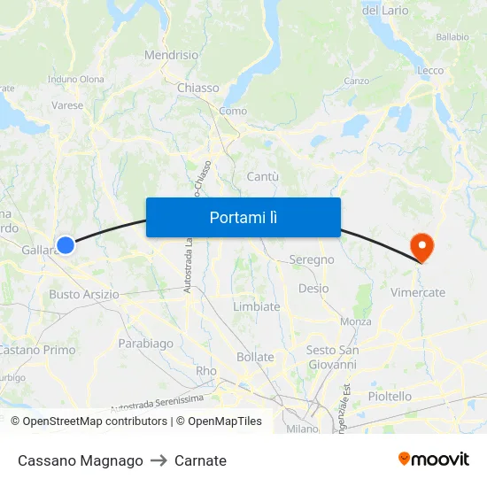 Cassano Magnago to Carnate map