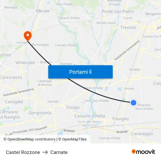 Castel Rozzone to Carnate map