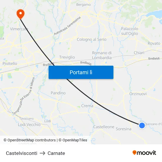 Castelvisconti to Carnate map
