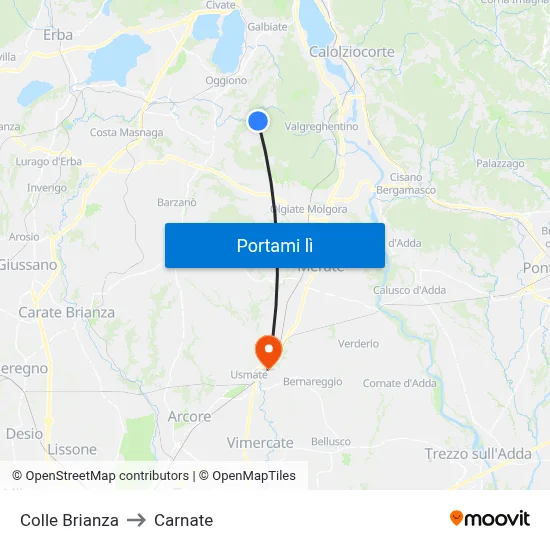 Colle Brianza to Carnate map