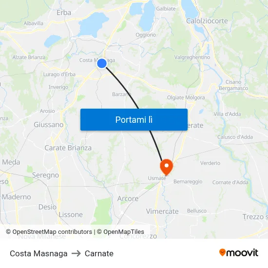 Costa Masnaga to Carnate map