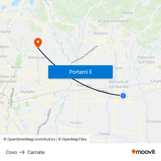 Covo to Carnate map