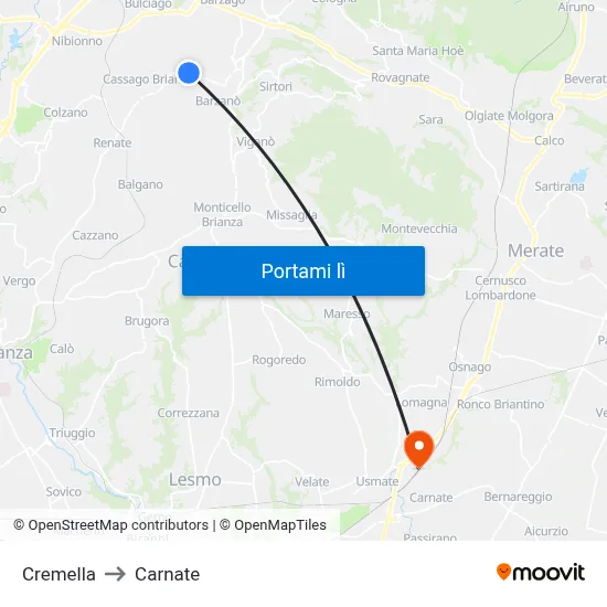 Cremella to Carnate map