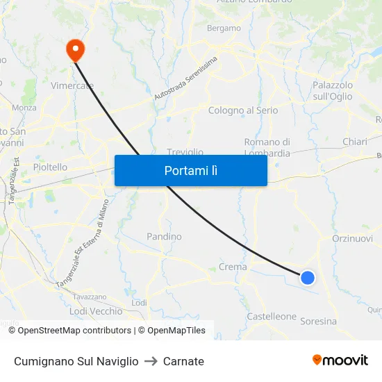 Cumignano Sul Naviglio to Carnate map