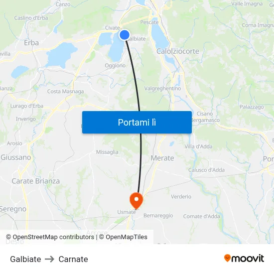 Galbiate to Carnate map