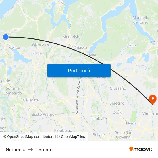 Gemonio to Carnate map