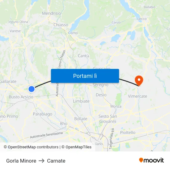 Gorla Minore to Carnate map