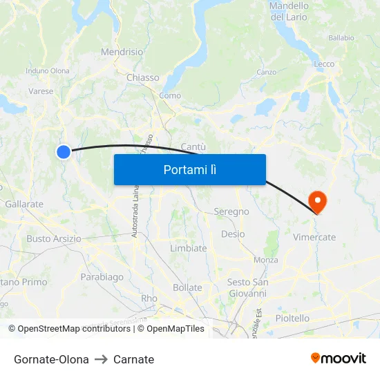 Gornate-Olona to Carnate map