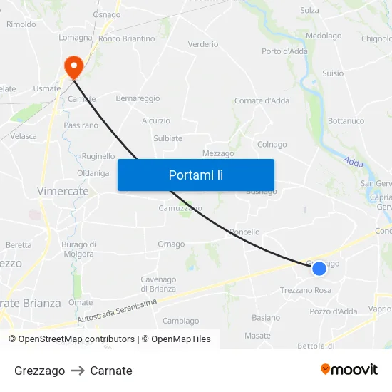 Grezzago to Carnate map