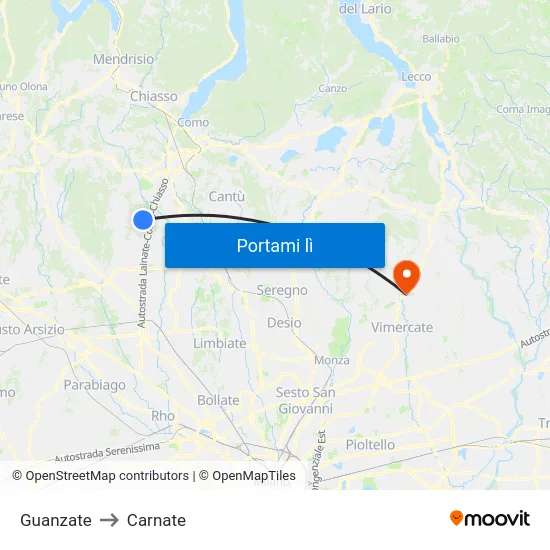 Guanzate to Carnate map
