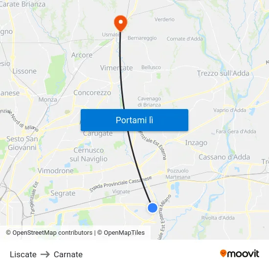 Liscate to Carnate map