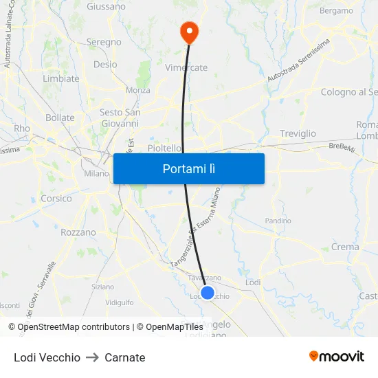 Lodi Vecchio to Carnate map
