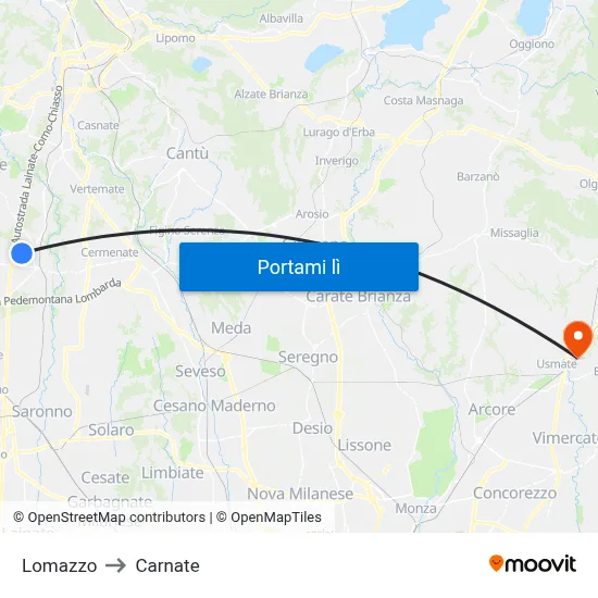 Lomazzo to Carnate map