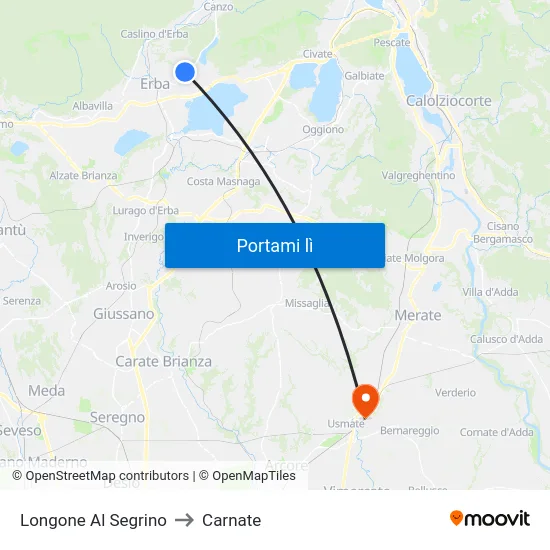 Longone Al Segrino to Carnate map