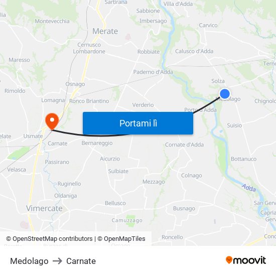 Medolago to Carnate map