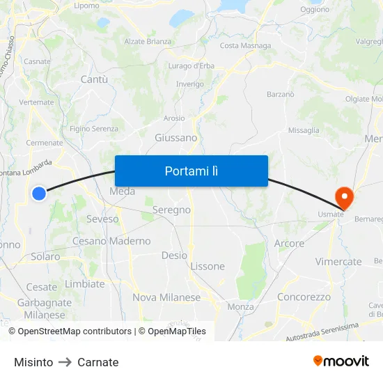 Misinto to Carnate map