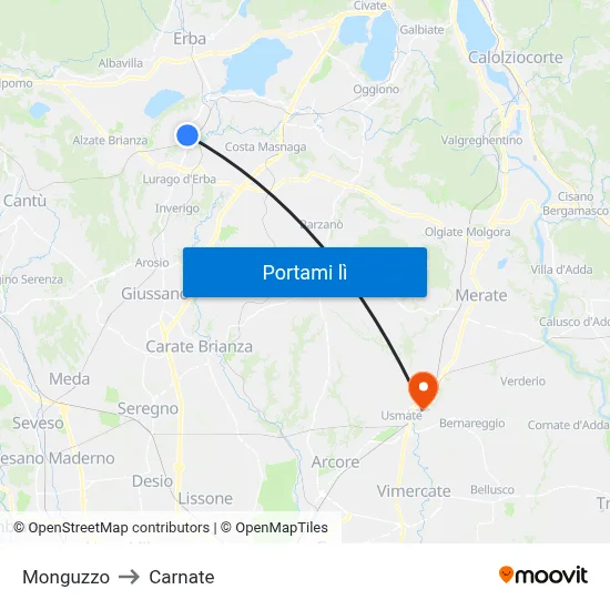 Monguzzo to Carnate map