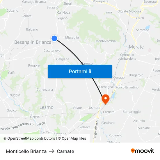 Monticello Brianza to Carnate map