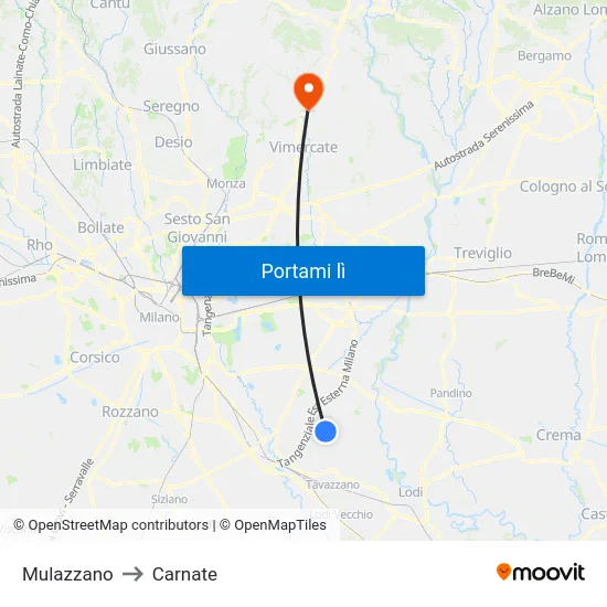 Mulazzano to Carnate map