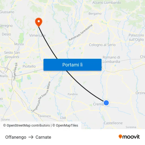 Offanengo to Carnate map
