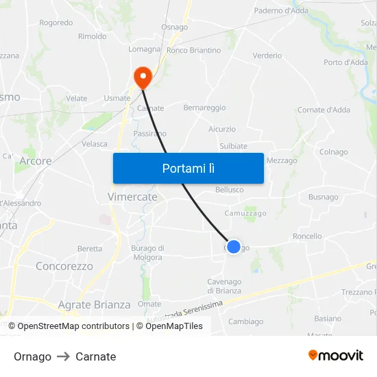 Ornago to Carnate map