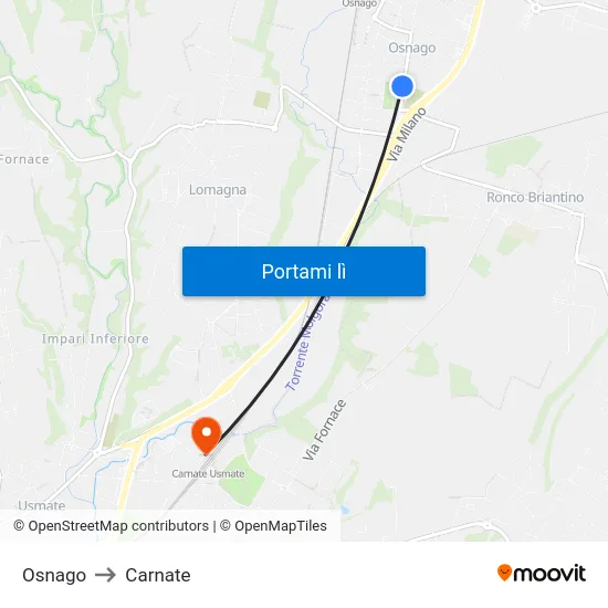 Osnago to Carnate map