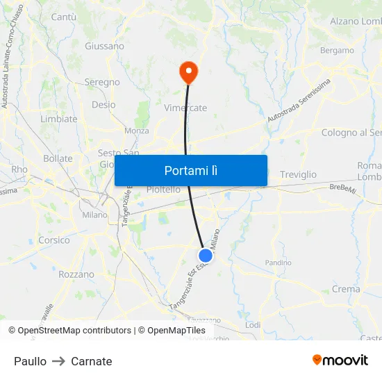 Paullo to Carnate map