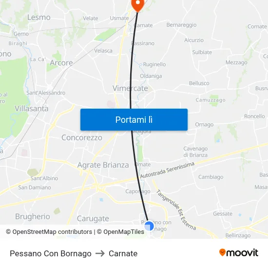 Pessano Con Bornago to Carnate map