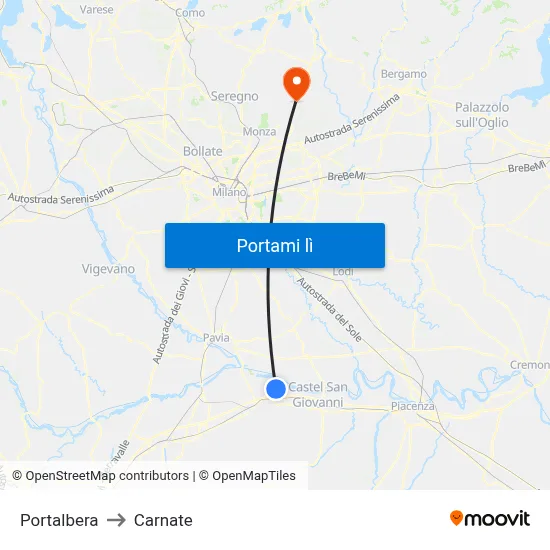 Portalbera to Carnate map