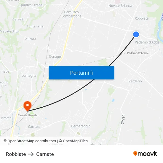 Robbiate to Carnate map