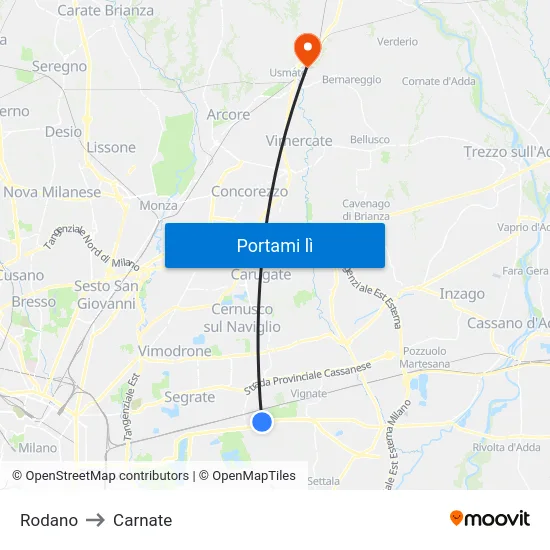 Rodano to Carnate map