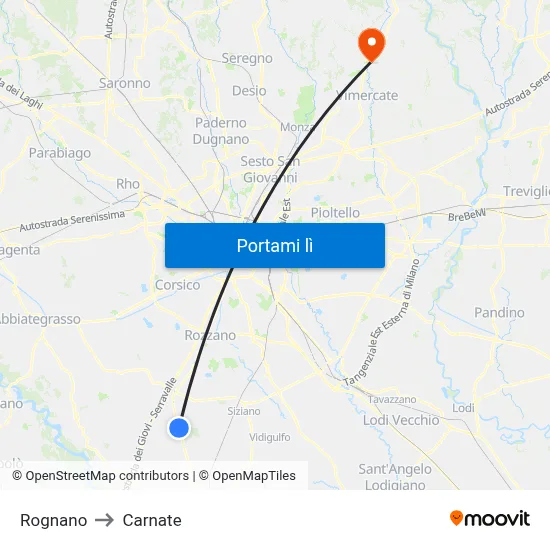 Rognano to Carnate map