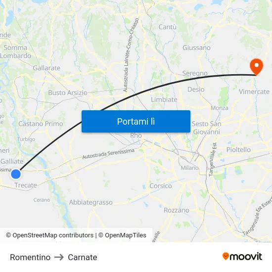 Romentino to Carnate map