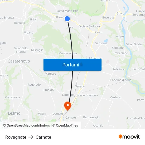 Rovagnate to Carnate map