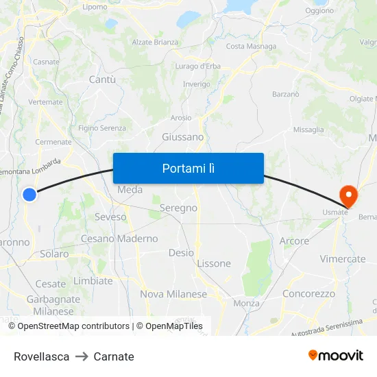 Rovellasca to Carnate map