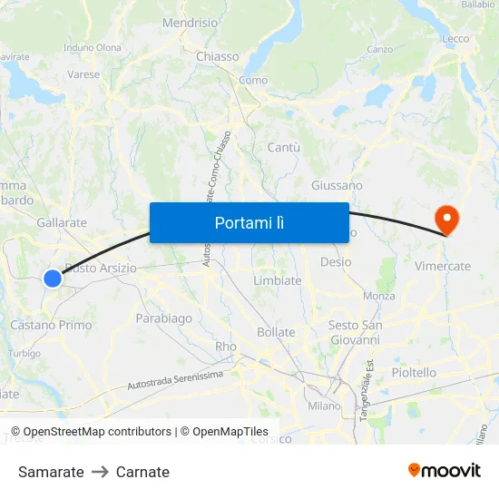 Samarate to Carnate map