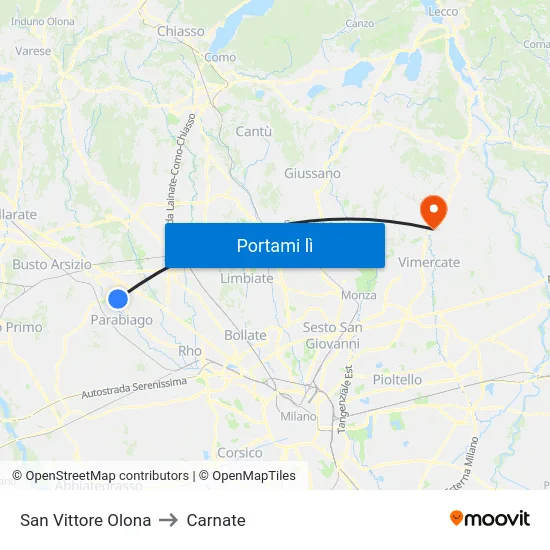San Vittore Olona to Carnate map