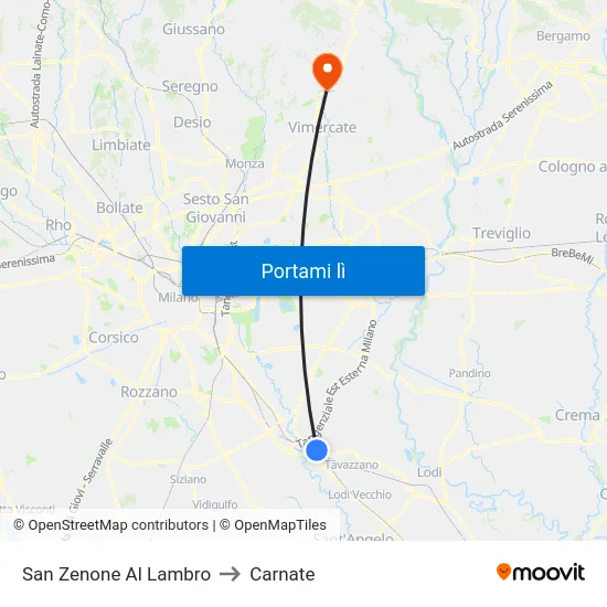 San Zenone Al Lambro to Carnate map