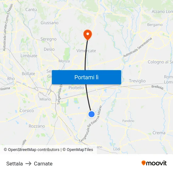 Settala to Carnate map