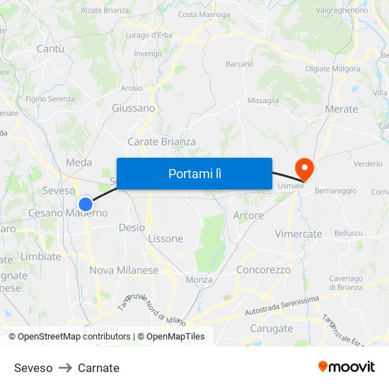 Seveso to Carnate map